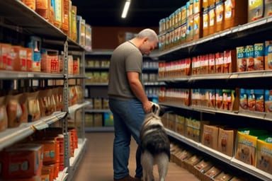 perro y su dueño en una tienda de mascotas