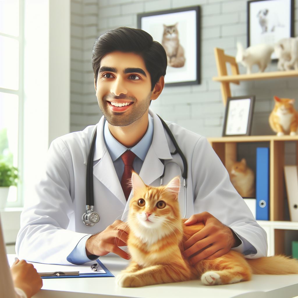 visitas regulares al veterinario
imagen con IA un veterianrio y un gato en su consulta